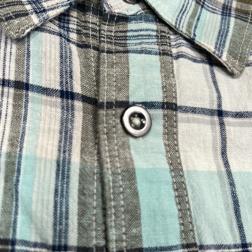 Outdoor Research Weisse Shirt Mens M Teal Brown Plaid Short Sleeve Button Hemp - Picture 10 of 12